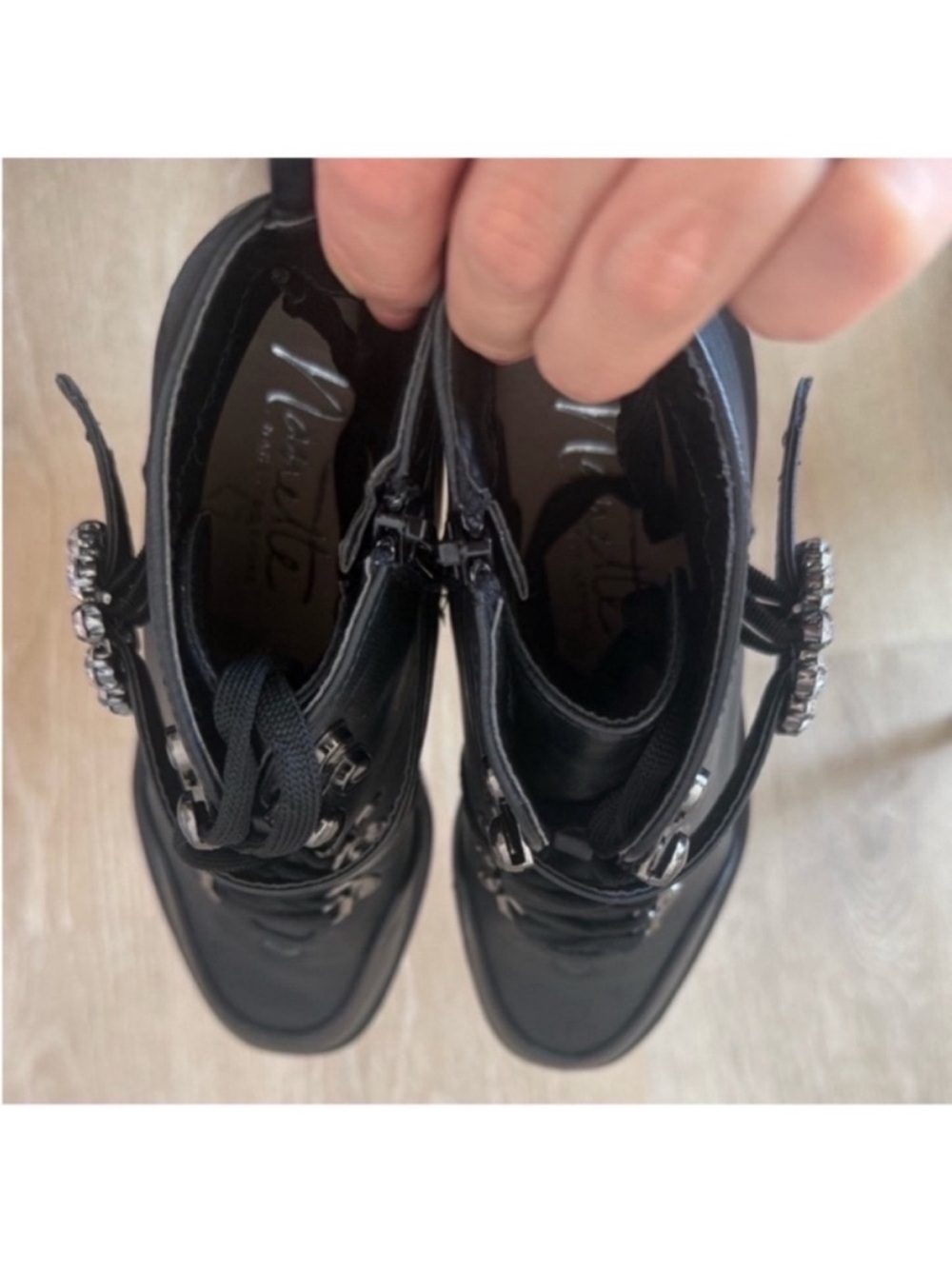 Nanette Lepore Black Faux Leather Combat Boots NWT 6 - Picture 5 of 5